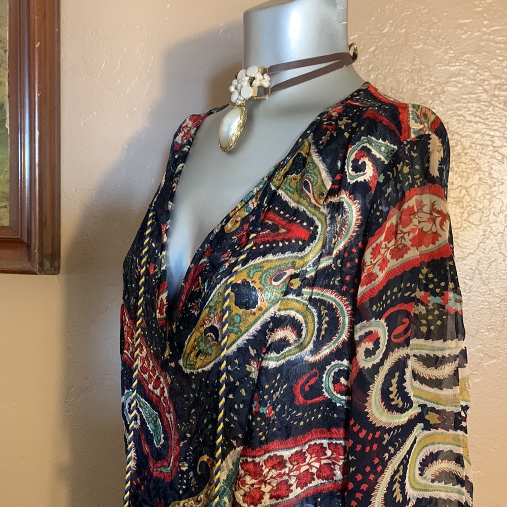 Velvet by Graham & Spencer Paisley Maxi Dress - Navy, Red, Yellow - Picture 5 of 5